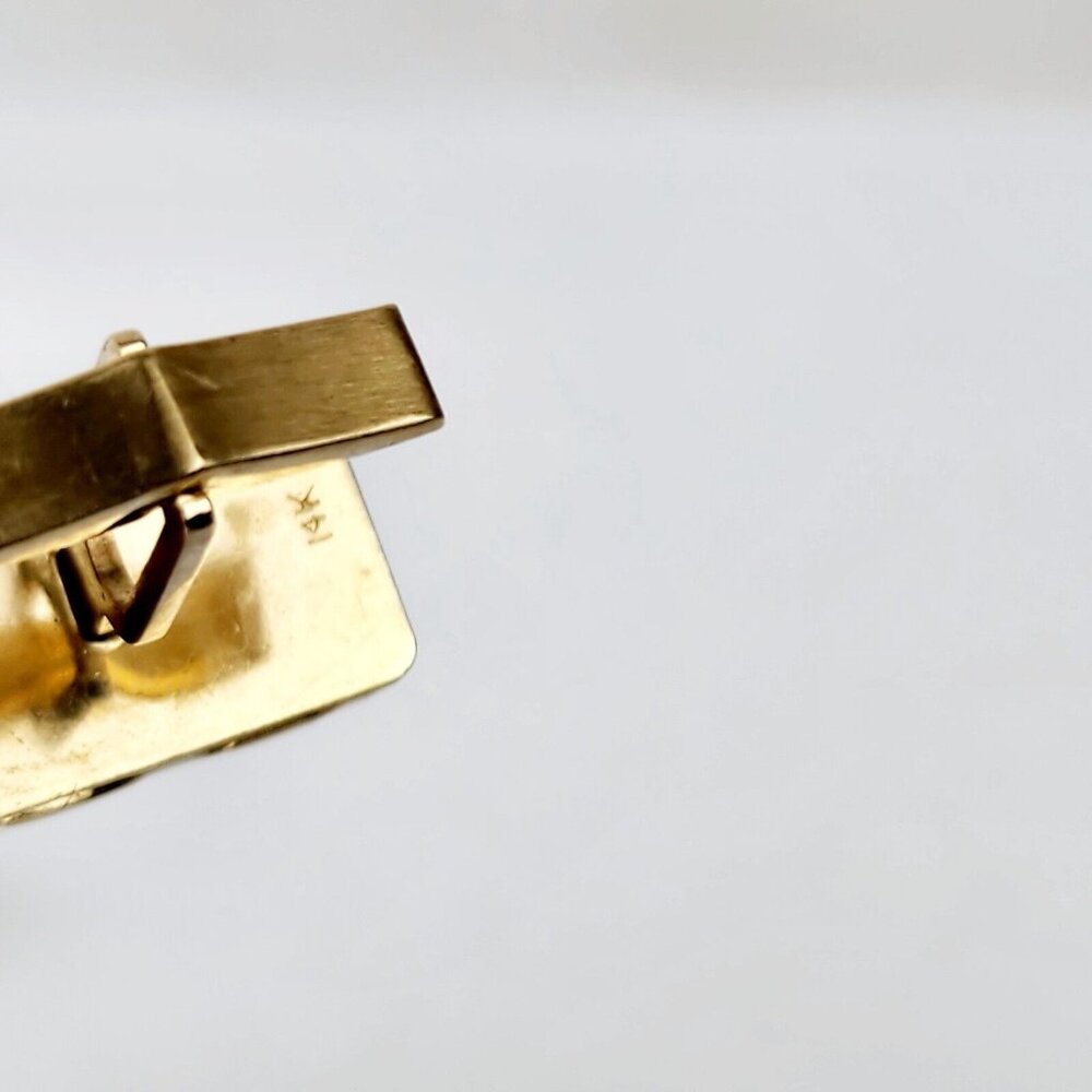 Set of 14K Yellow Gold Black Star Sapphire Rectangle Nugget Cufflinks & Tie Clip - Picture 5 of 8